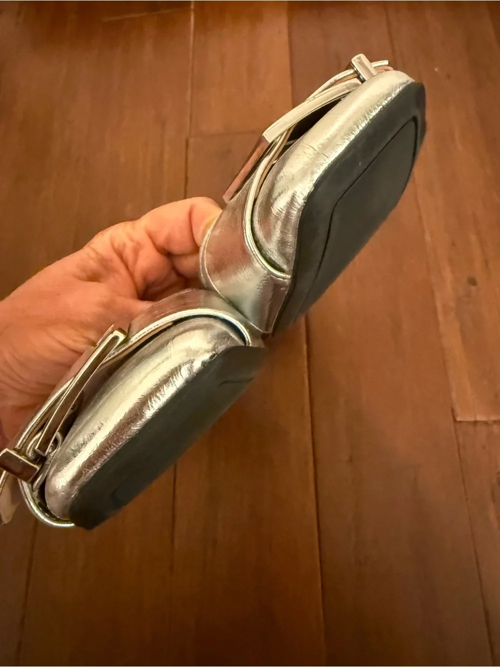Metallic Silver Buckle Flats - Women